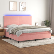 Krevet box spring s madracem LED ružičasti 200x200cm baršunasti