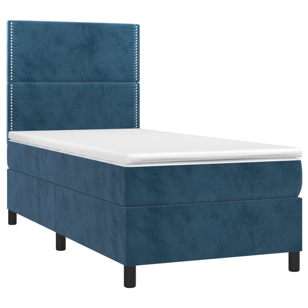 Krevet box spring s madracem LED tamnoplavi 80 x 200 cm baršun