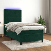 Krevet box spring s madracem LED tamnozeleni 90x190 cm baršun