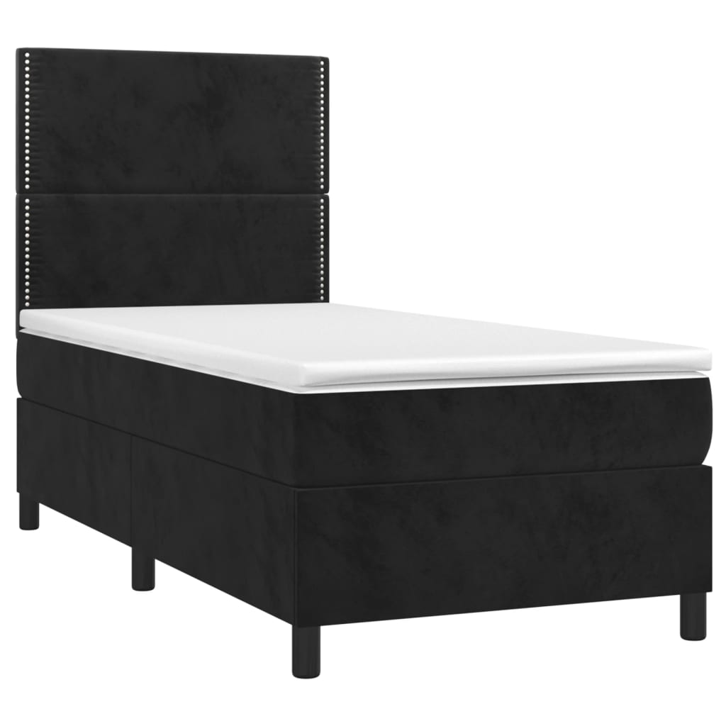 Krevet box spring s madracem LED crni 100x200 cm baršun