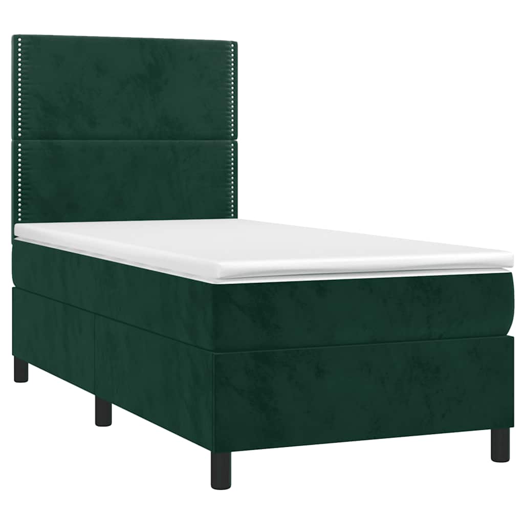 Krevet box spring s madracem LED tamnozeleni 100x200 cm baršun