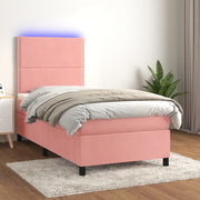 Krevet box spring s madracem LED ružičasti 100x200cm baršunasti