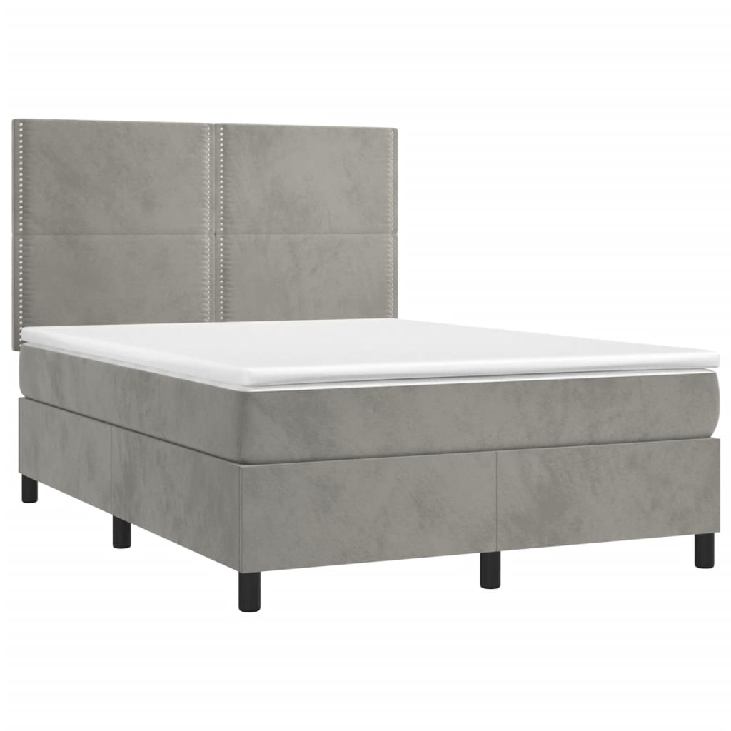 Krevet box spring s madracem LED svjetlosivi 140x190 cm baršun