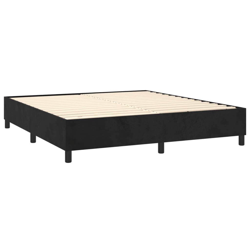 Krevet box spring s madracem LED crni 180x200 cm baršun