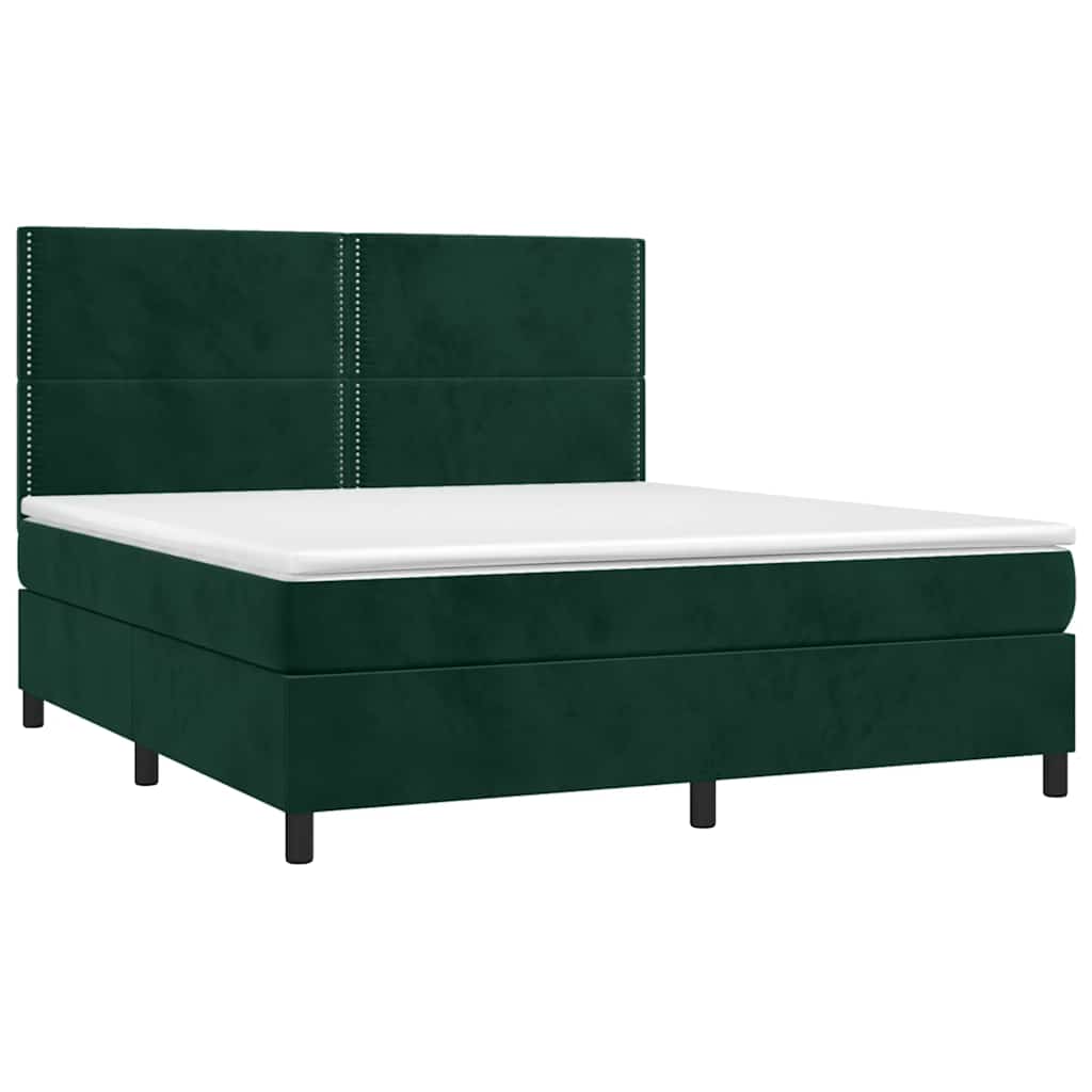 Krevet box spring s madracem LED tamnozeleni 180x200 cm baršun