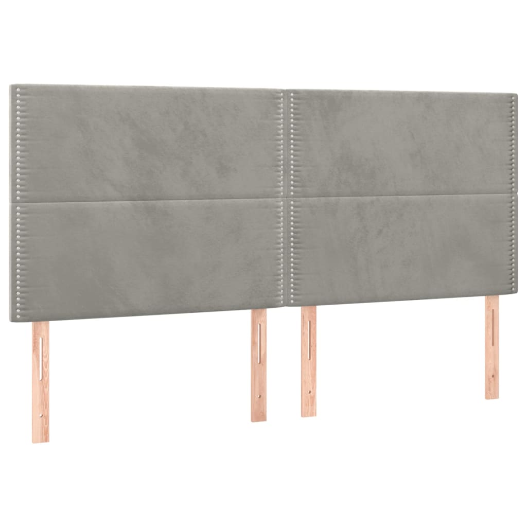Krevet box spring s madracem LED svjetlosivi 200x200 cm baršun