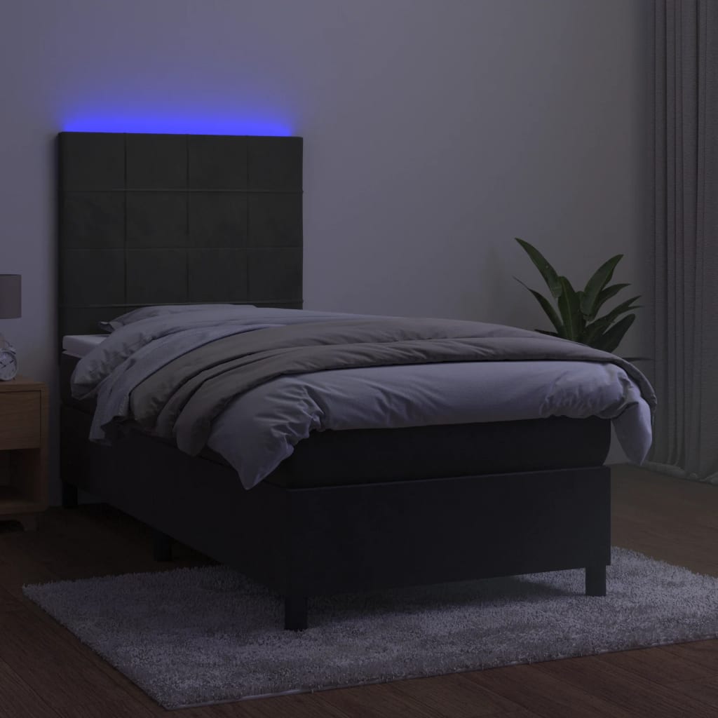 Krevet box spring s madracem LED tamnosivi 80 x 200 cm baršun