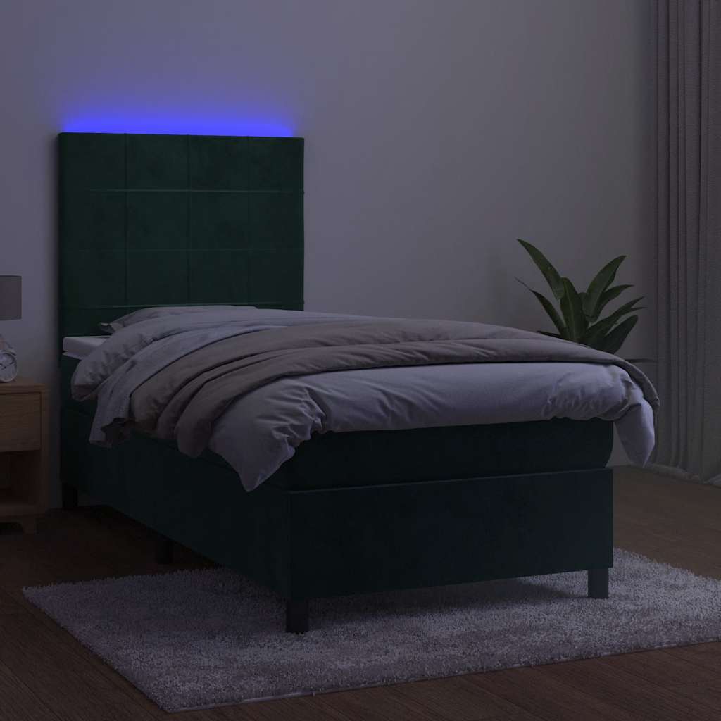 Krevet box spring s madracem LED tamnozeleni 80 x 200 cm baršun