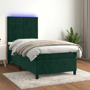 Krevet box spring s madracem LED tamnozeleni 90x190 cm baršun