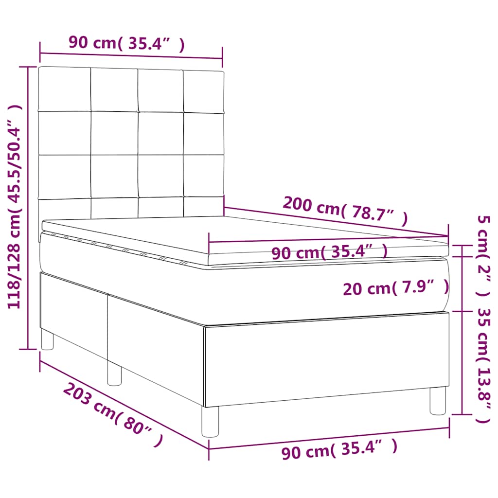 Krevet box spring s madracem LED tamnozeleni 90x200 cm baršun