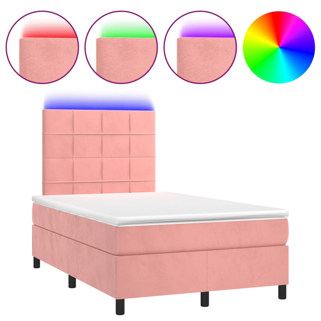 Krevet box spring s madracem LED ružičasti 120x200cm baršunasti
