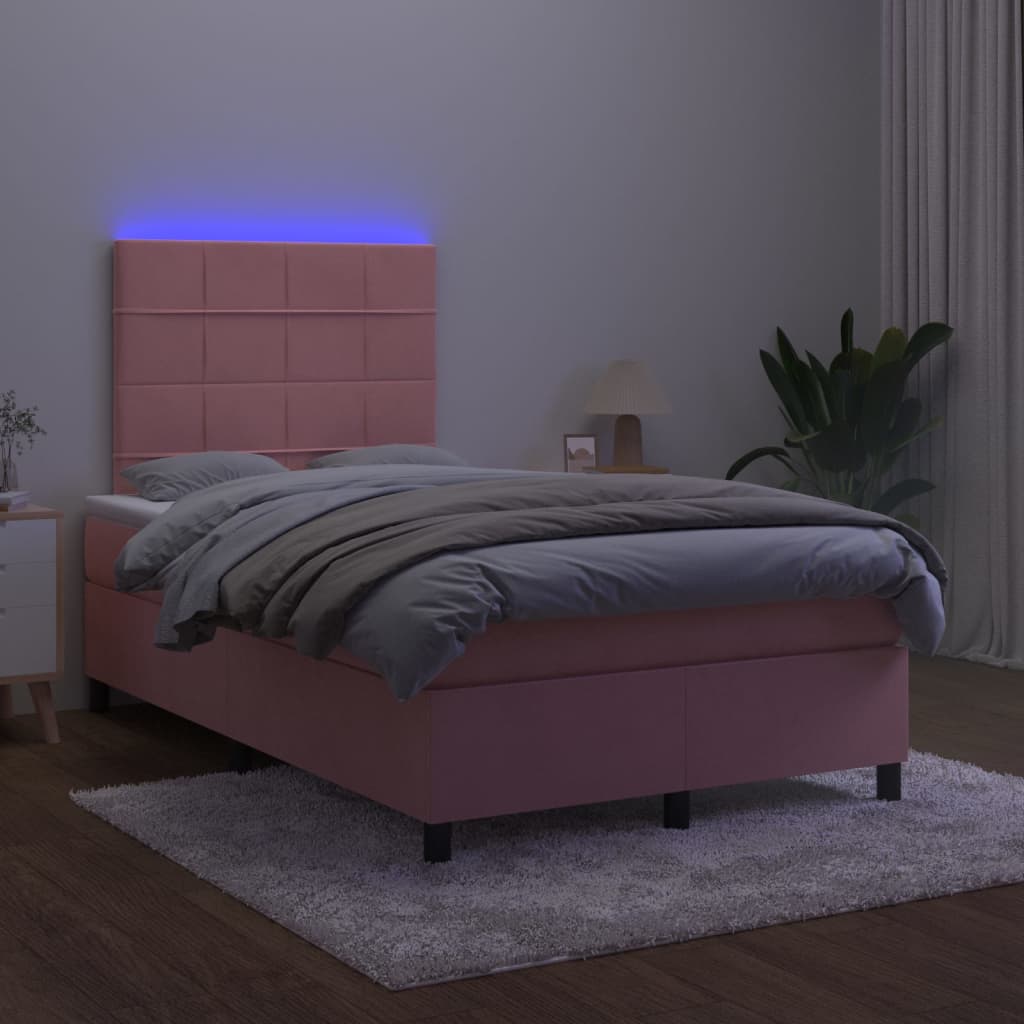 Krevet box spring s madracem LED ružičasti 120x200cm baršunasti