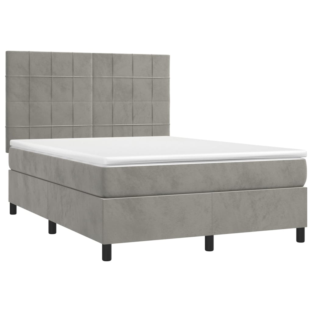 Krevet box spring s madracem LED svjetlosivi 140x190 cm baršun