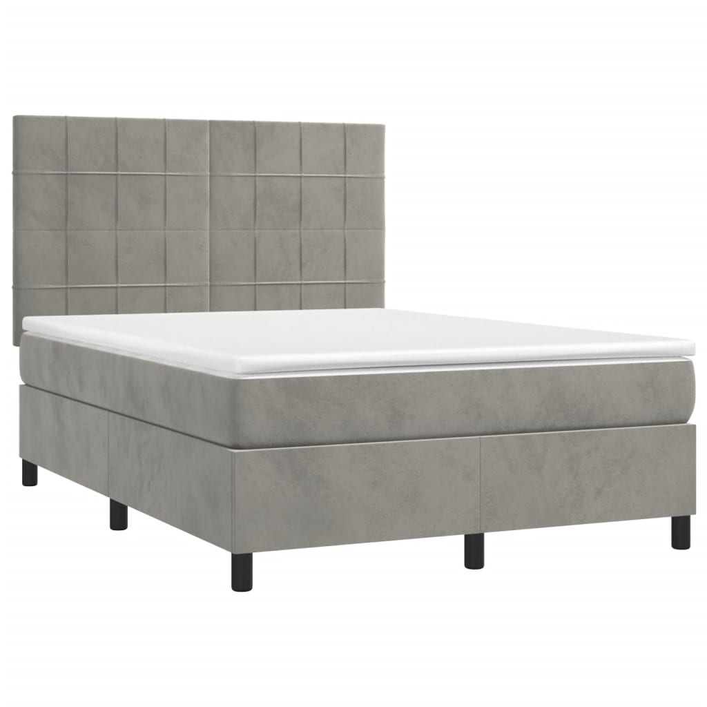 Krevet box spring s madracem LED svjetlosivi 140x200 cm baršun