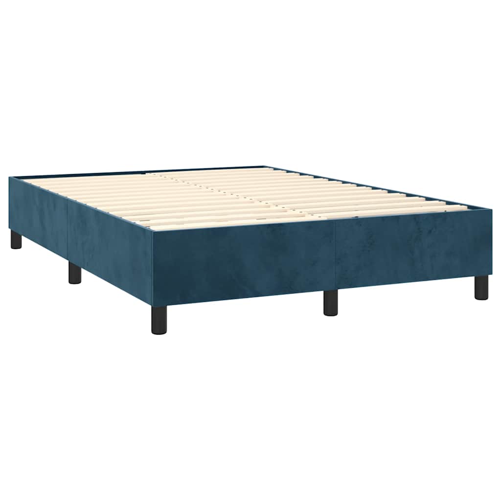 Krevet box spring s madracem LED tamnoplavi 140x200 cm baršun