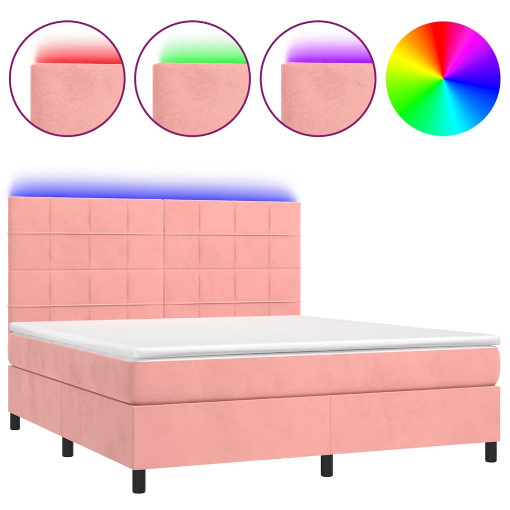 Krevet box spring s madracem LED ružičasti 160x200cm baršunasti