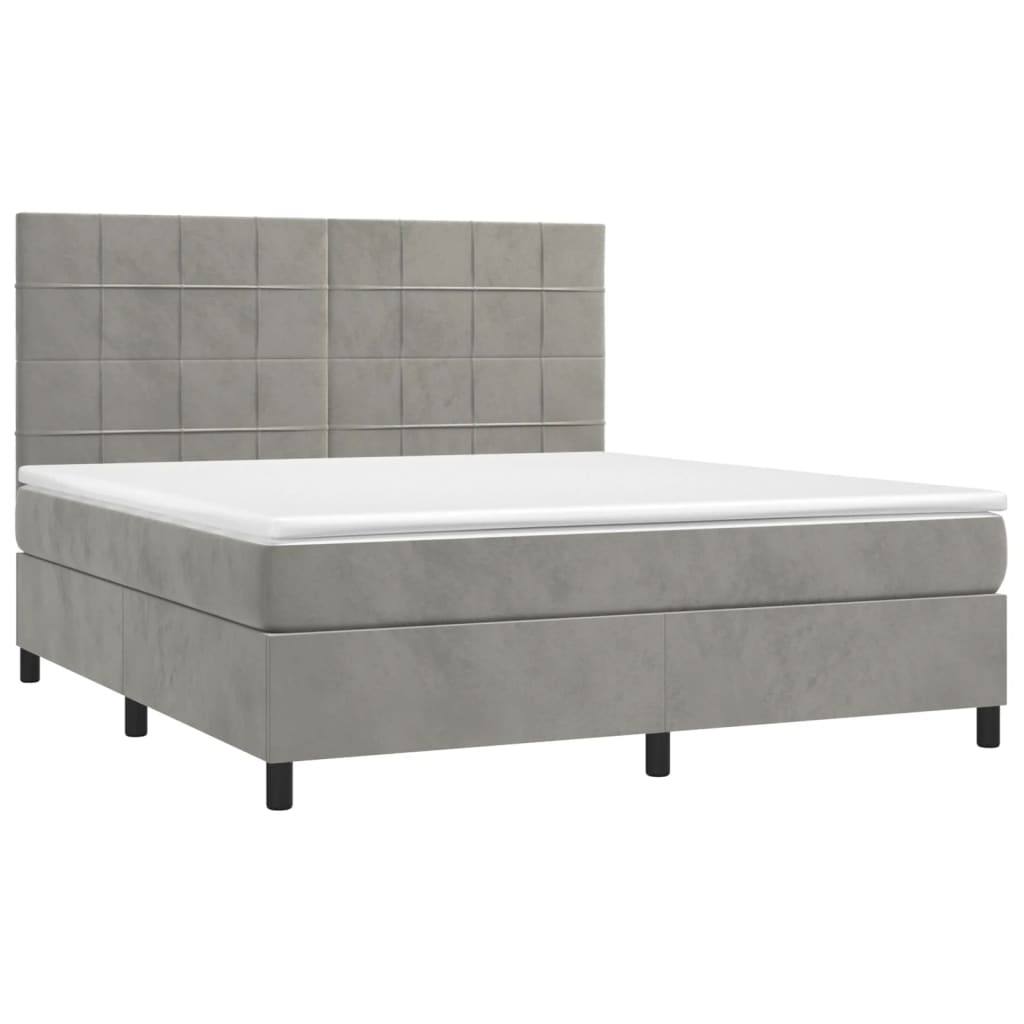 Krevet box spring s madracem LED svjetlosivi 180x200 cm baršun