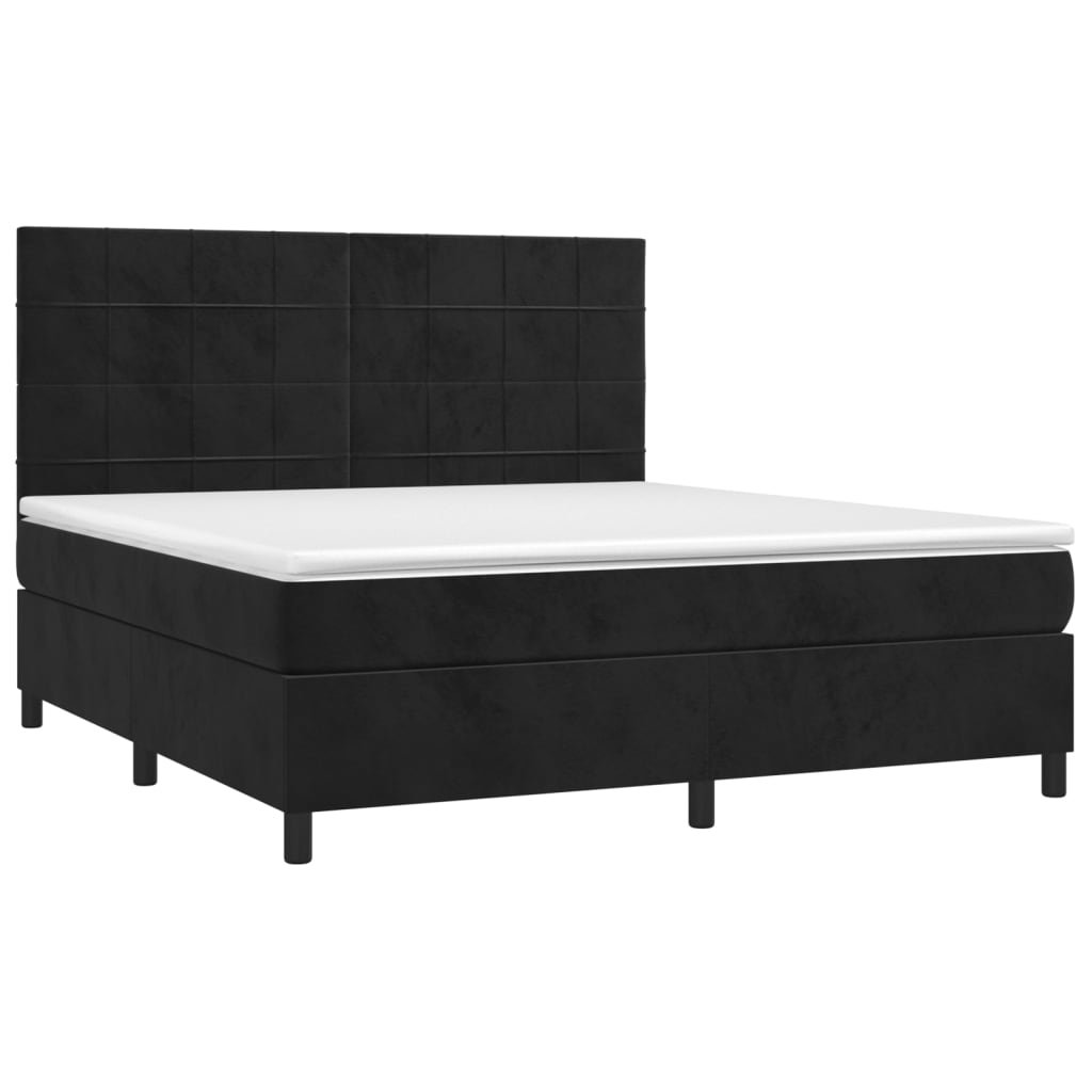 Krevet box spring s madracem LED crni 180x200 cm baršun