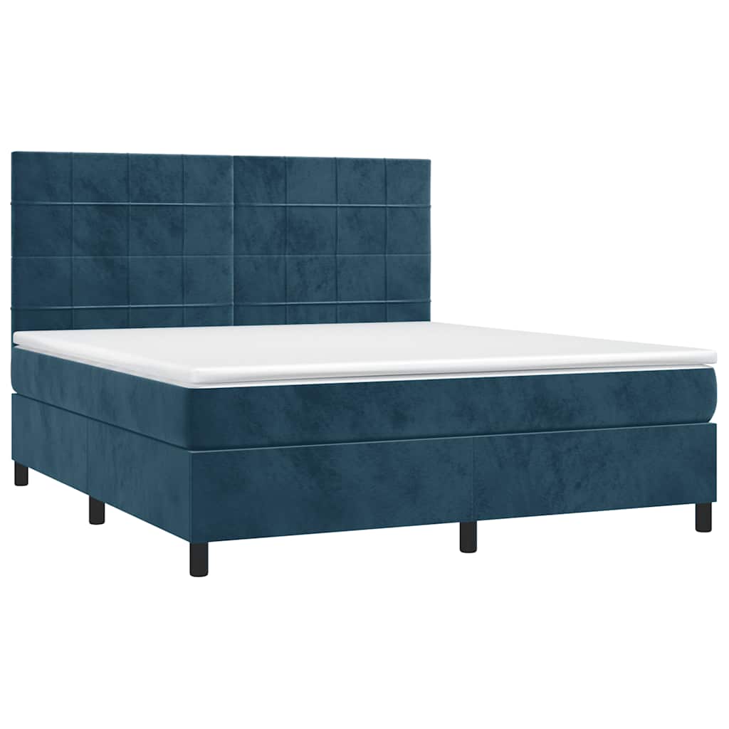 Krevet box spring s madracem LED tamnoplavi 180x200 cm baršun