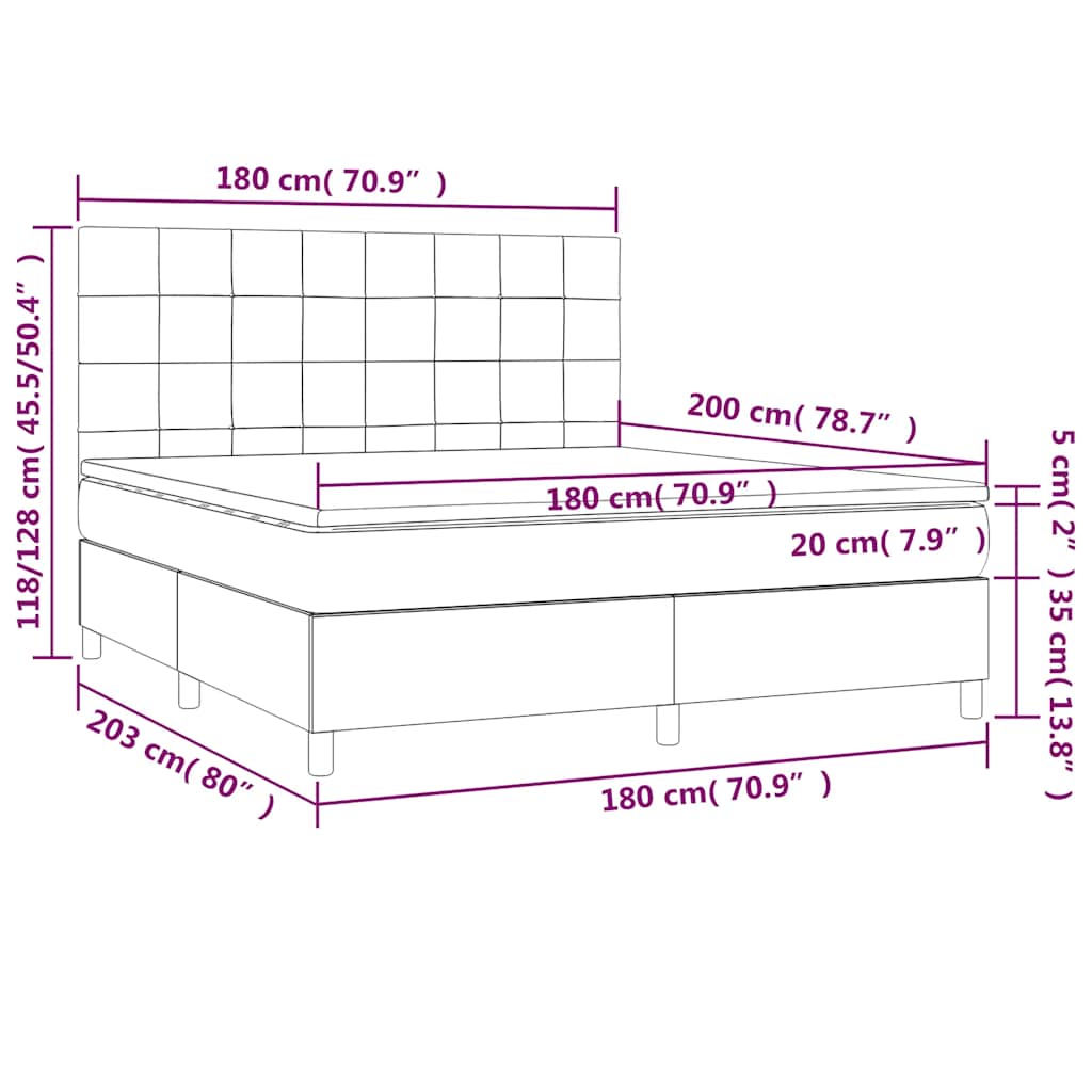 Krevet box spring s madracem LED tamnoplavi 180x200 cm baršun