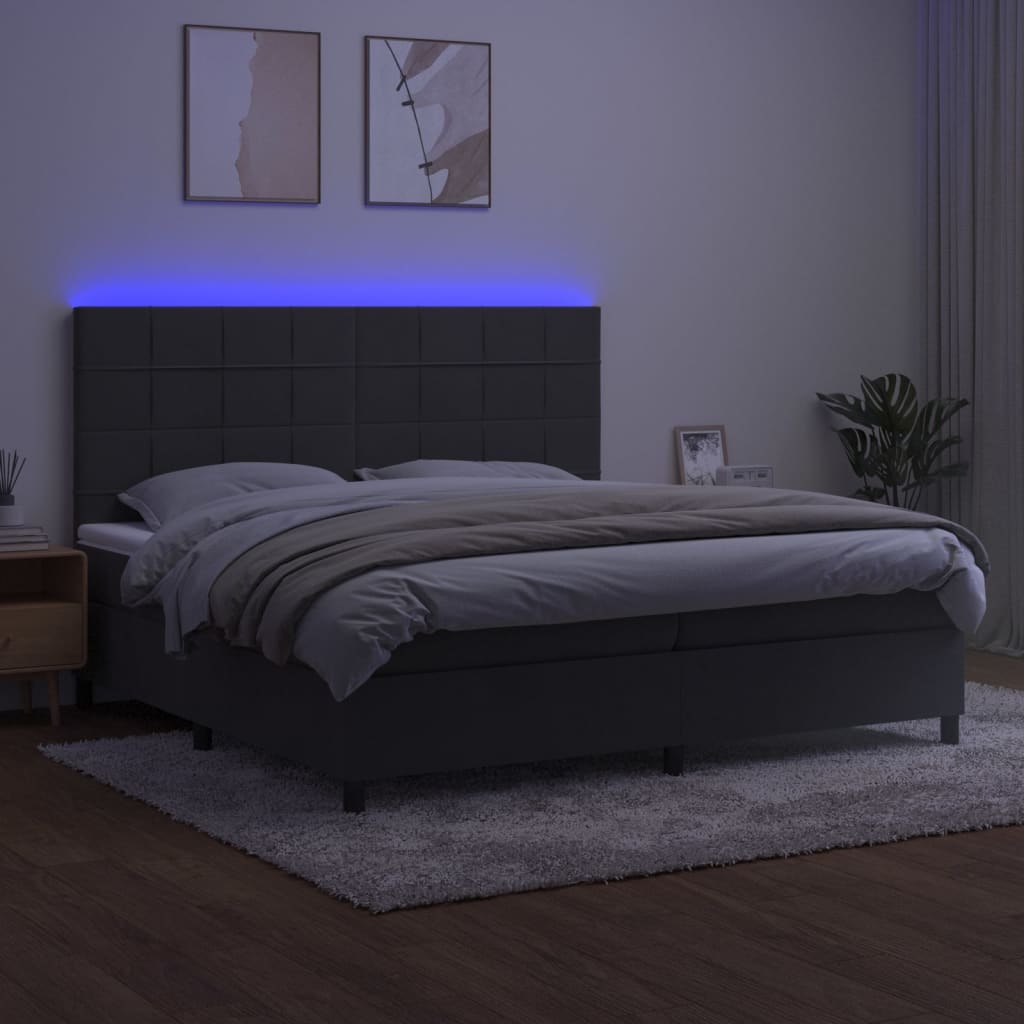 Krevet box spring s madracem LED tamnosivi 200x200 cm baršun