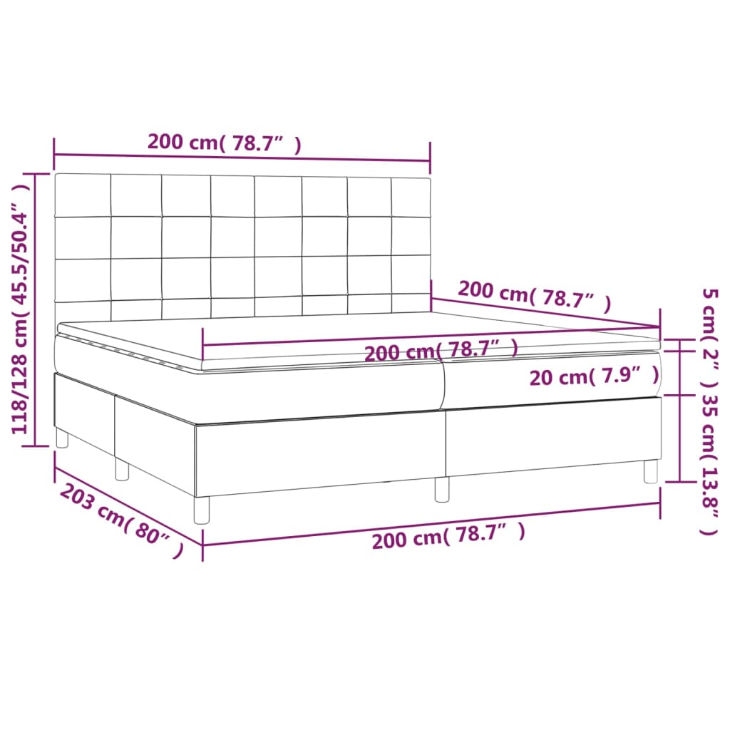 Krevet box spring s madracem LED tamnosivi 200x200 cm baršun