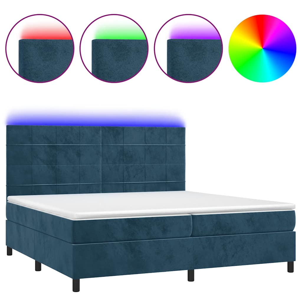Krevet box spring s madracem LED tamnoplavi 200x200 cm baršun