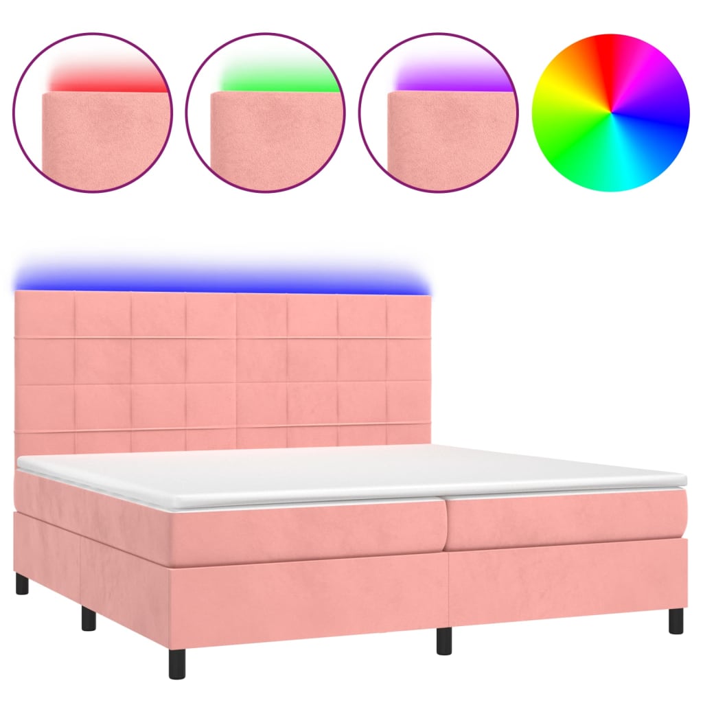 Krevet box spring s madracem LED ružičasti 200x200cm baršunasti