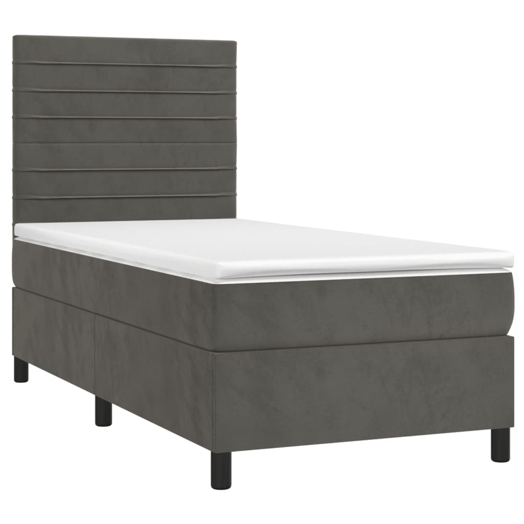 Krevet box spring s madracem LED tamnosivi 80 x 200 cm baršun