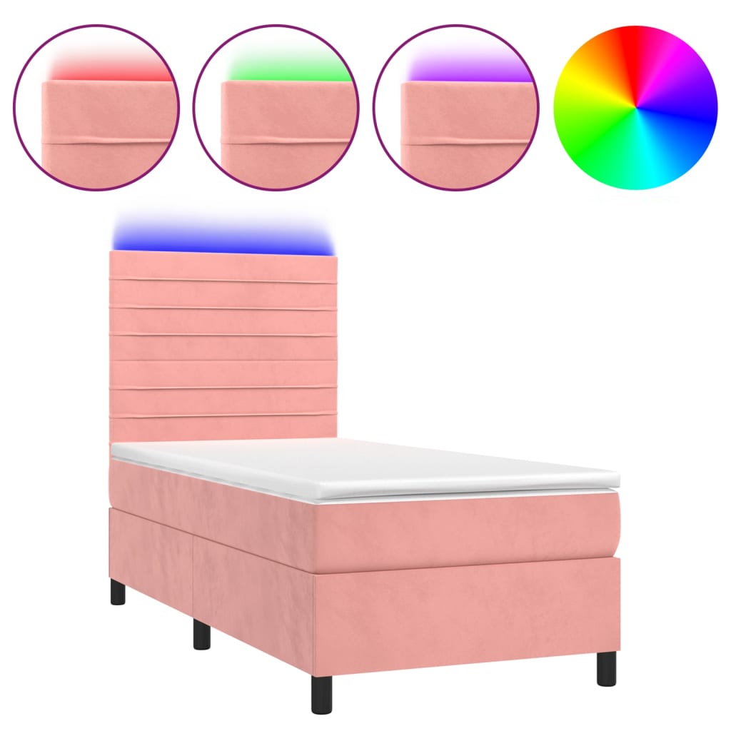 Krevet box spring s madracem LED ružičasti 80x200 cm baršunasti
