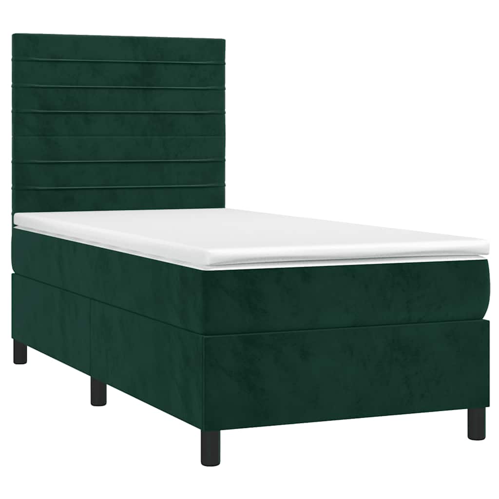Krevet box spring s madracem LED tamnozeleni 90x200 cm baršun
