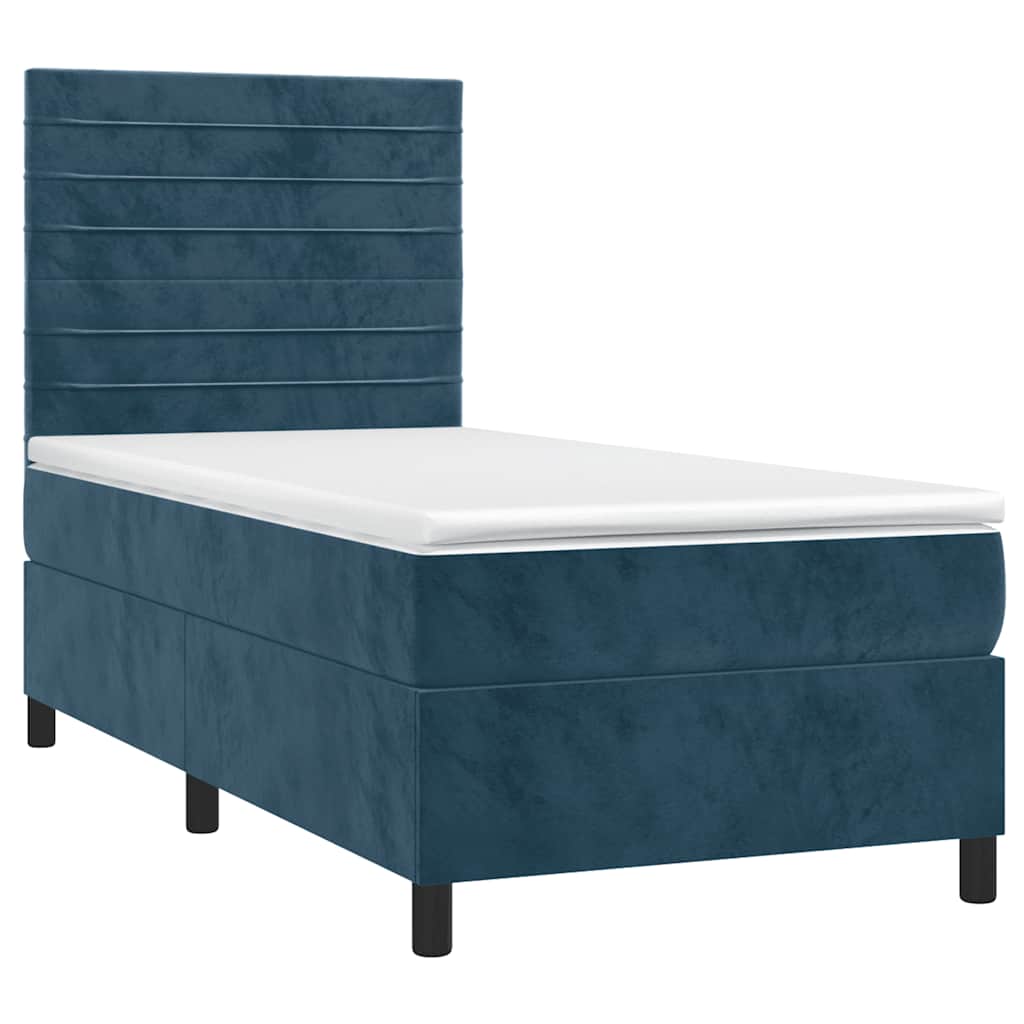 Krevet box spring s madracem LED tamnoplavi 90x200 cm baršun