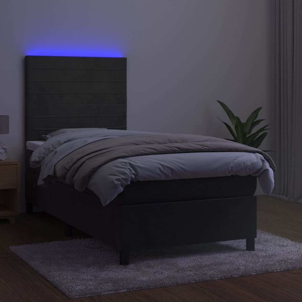 Krevet box spring s madracem LED tamnosivi 100x200 cm baršun