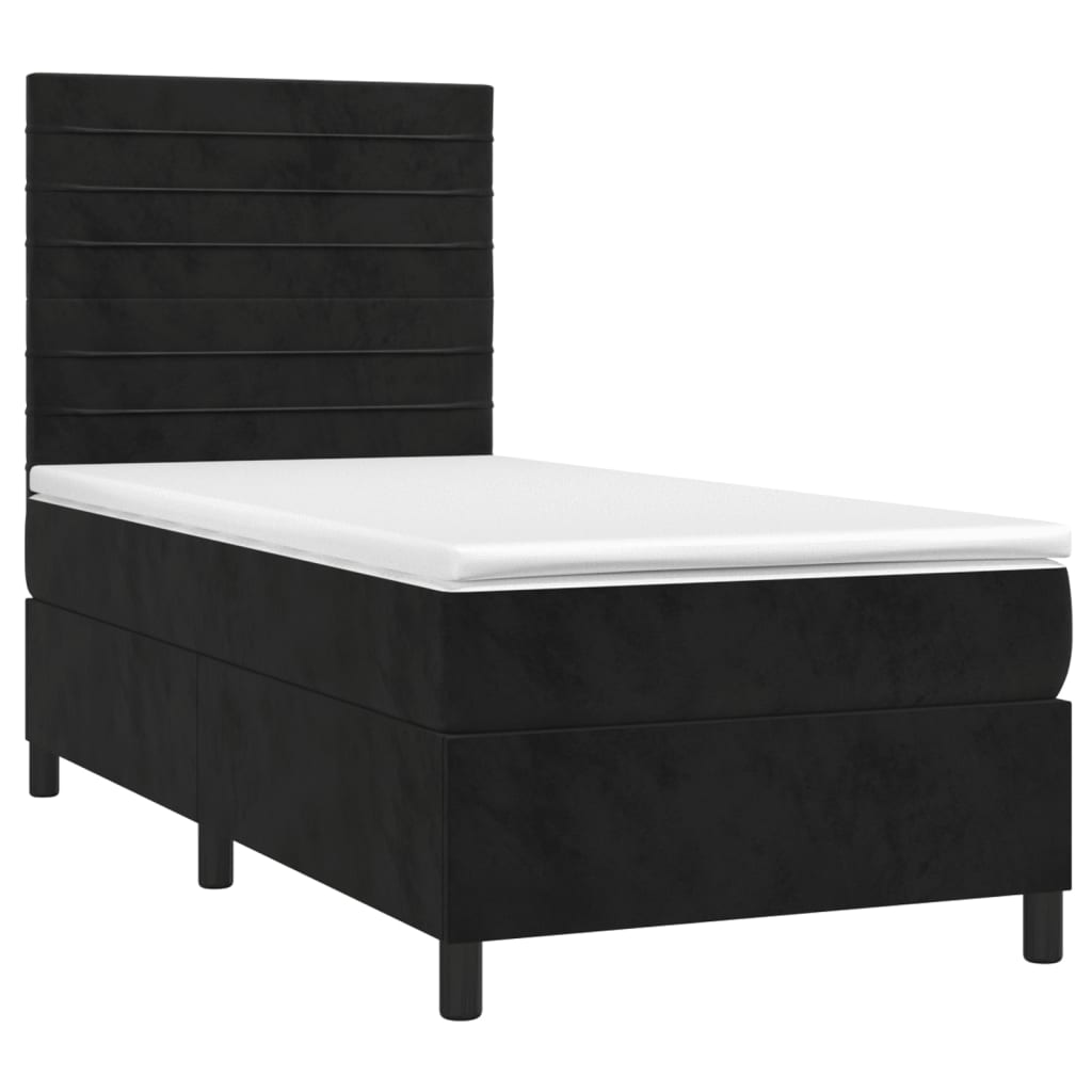 Krevet box spring s madracem LED crni 100x200 cm baršun