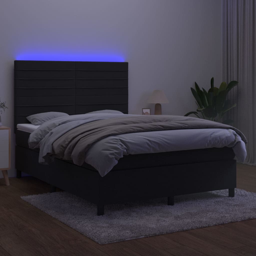 Krevet box spring s madracem LED crni 140x190 cm baršun
