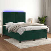 Krevet box spring s madracem LED tamnozeleni 140x190 cm baršun