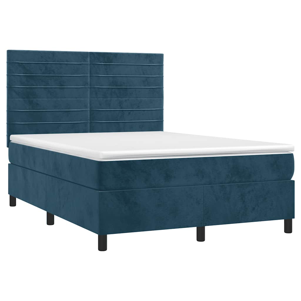 Krevet box spring s madracem LED tamnoplavi 140x190 cm baršun