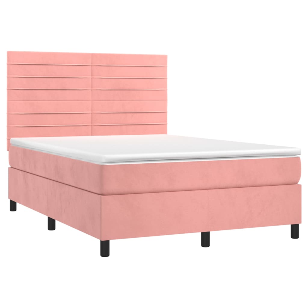 Krevet box spring s madracem LED ružičasti 140x190cm baršunasti