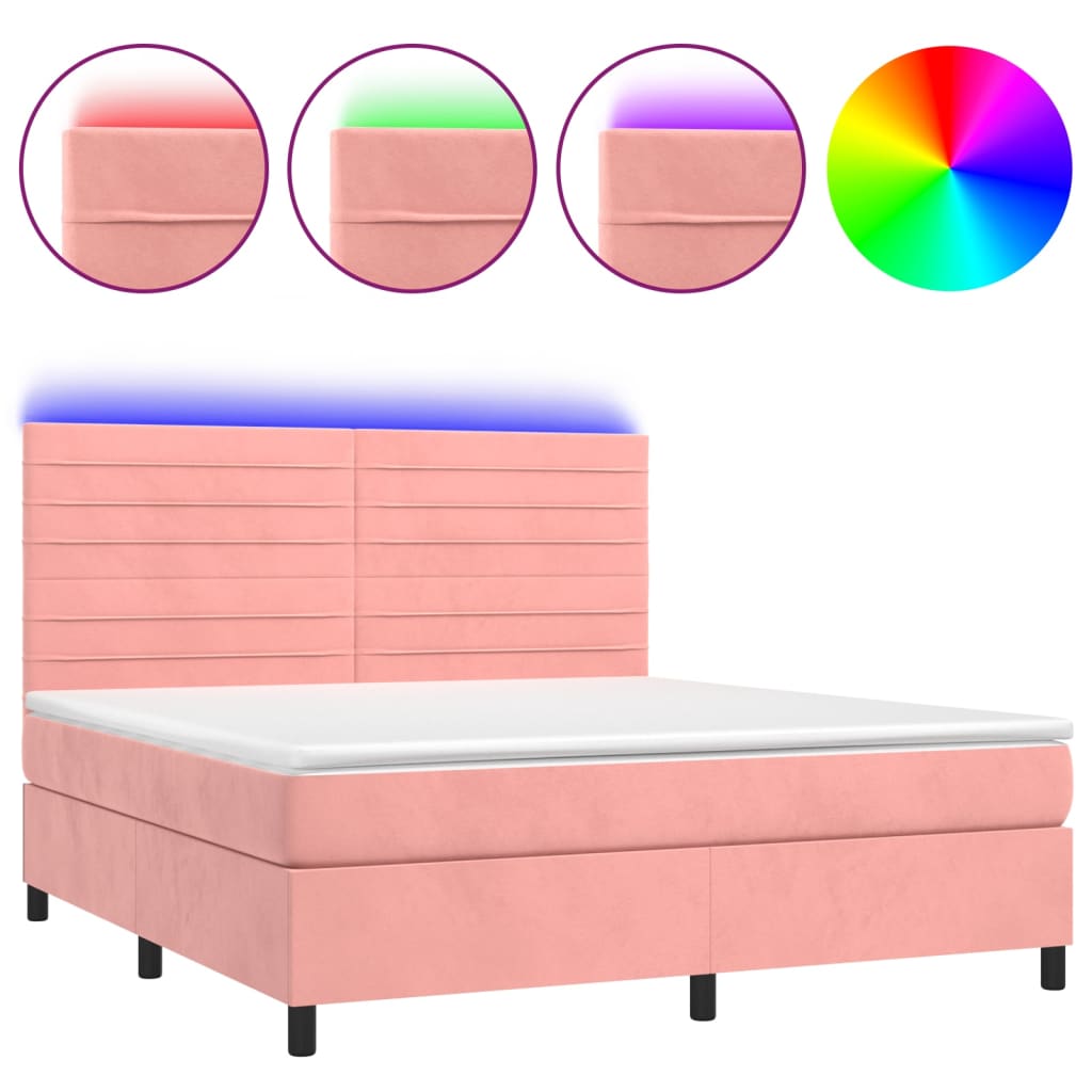 Krevet box spring s madracem LED ružičasti 160x200cm baršunasti