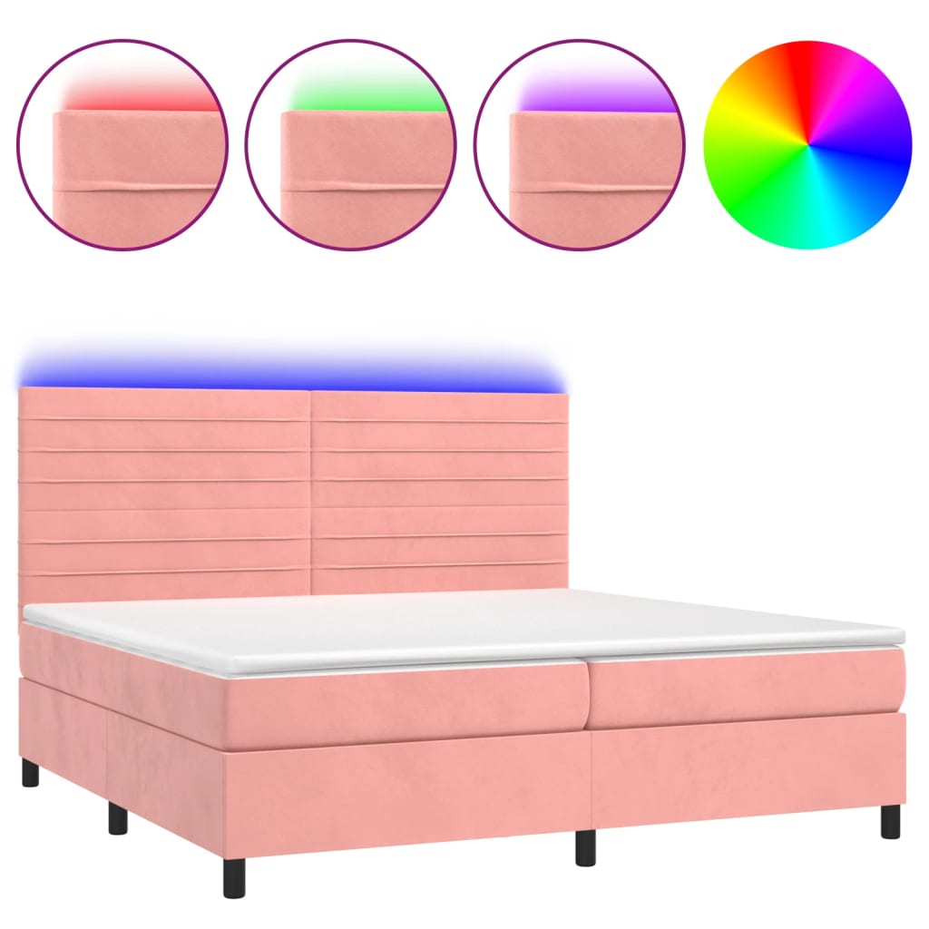 Krevet box spring s madracem LED ružičasti 200x200cm baršunasti