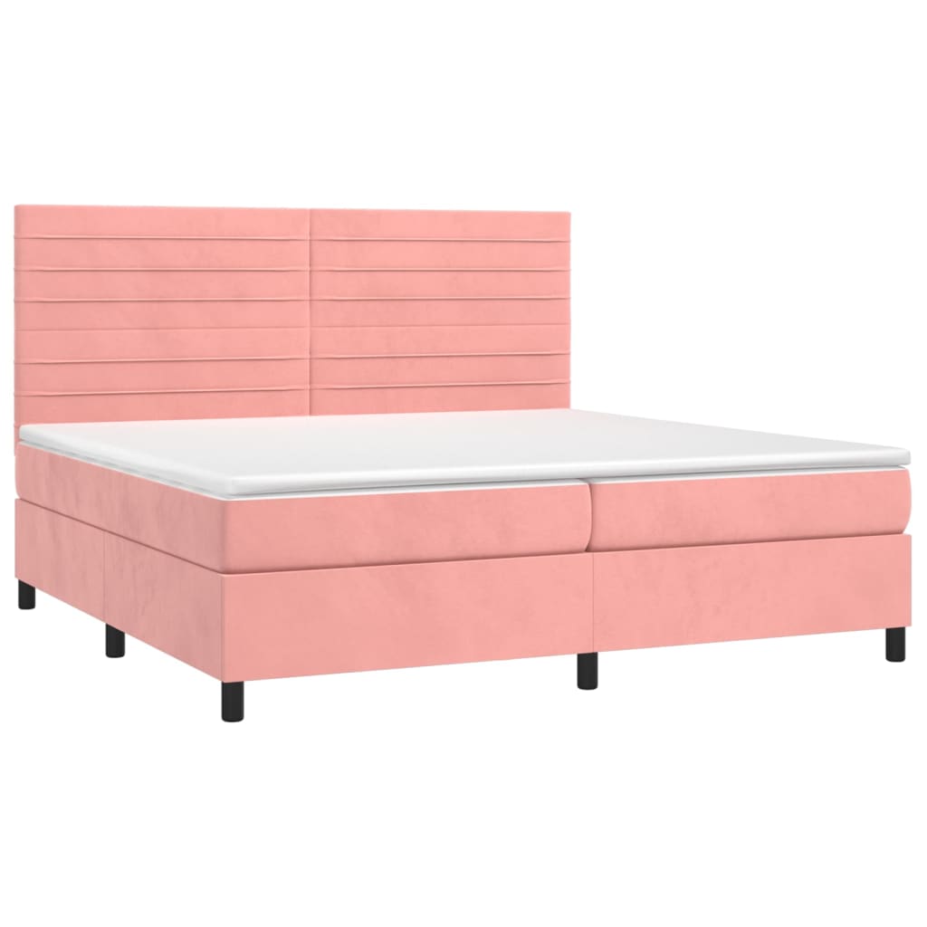 Krevet box spring s madracem LED ružičasti 200x200cm baršunasti