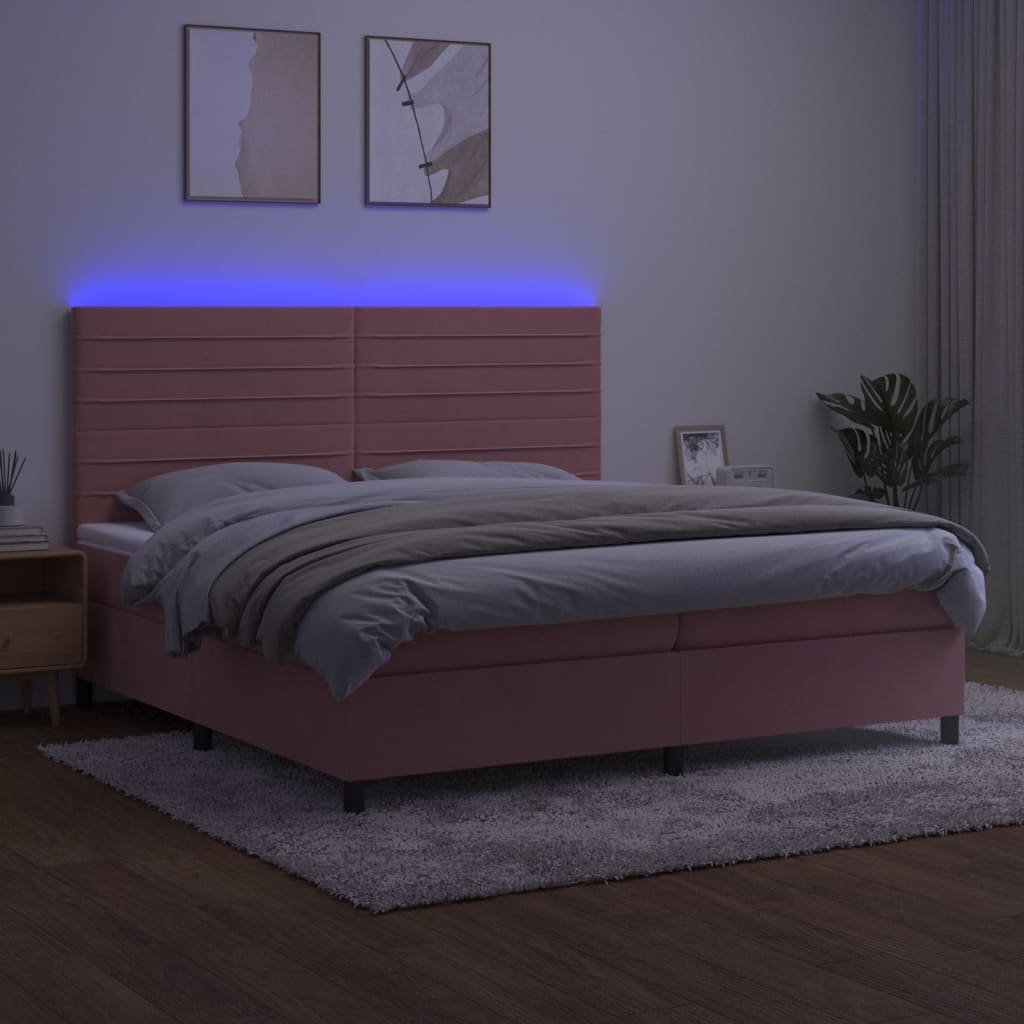 Krevet box spring s madracem LED ružičasti 200x200cm baršunasti