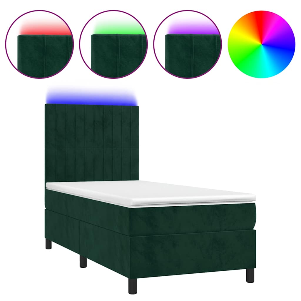 Krevet box spring s madracem LED tamnozeleni 80 x 200 cm baršun