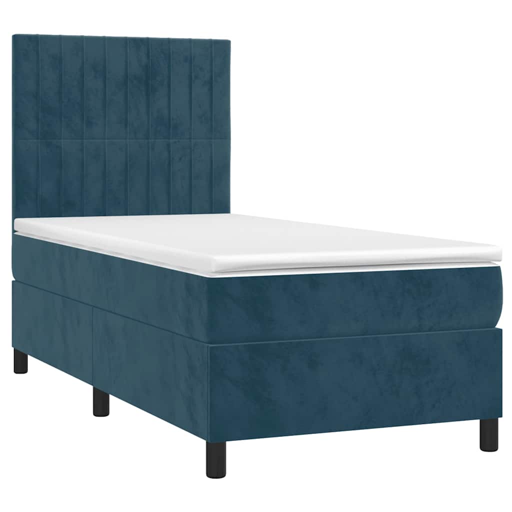 Krevet box spring s madracem LED tamnoplavi 80 x 200 cm baršun