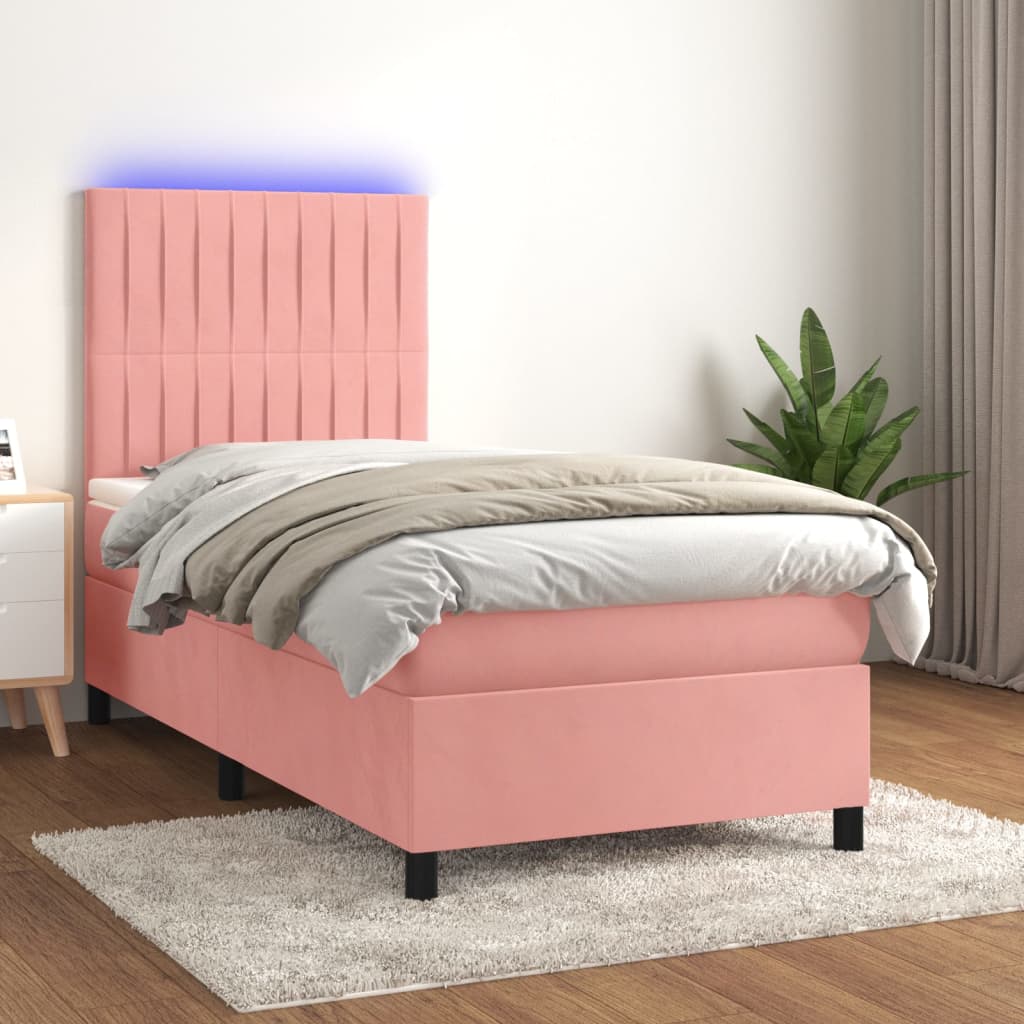 Krevet box spring s madracem LED ružičasti 80x200 cm baršunasti