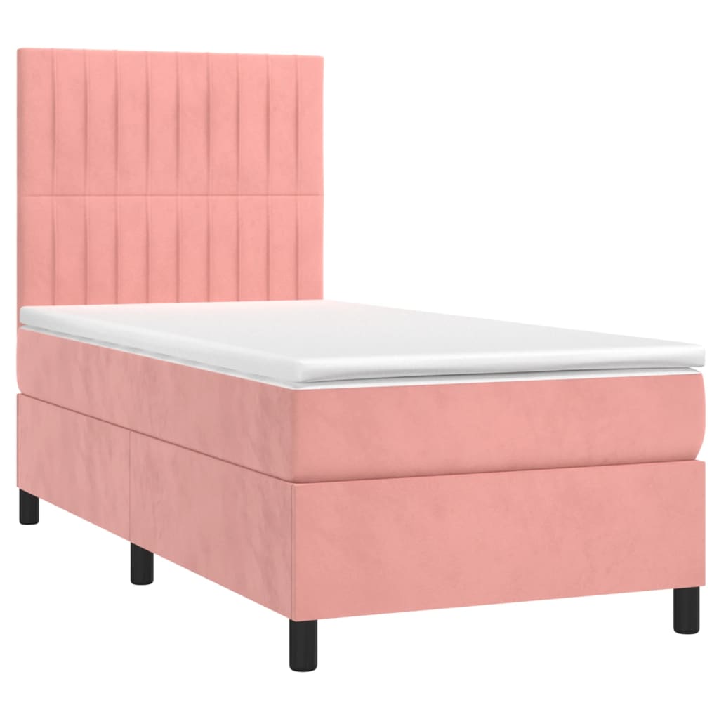 Krevet box spring s madracem LED ružičasti 90x190 cm baršunasti