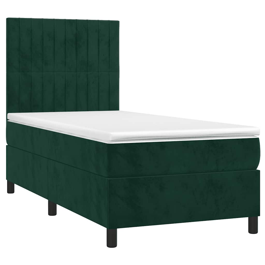 Krevet box spring s madracem LED tamnozeleni 90x200 cm baršun