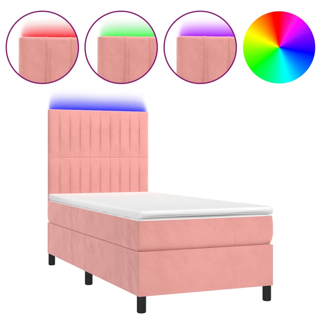 Krevet box spring s madracem LED ružičasti 90x200 cm baršunasti