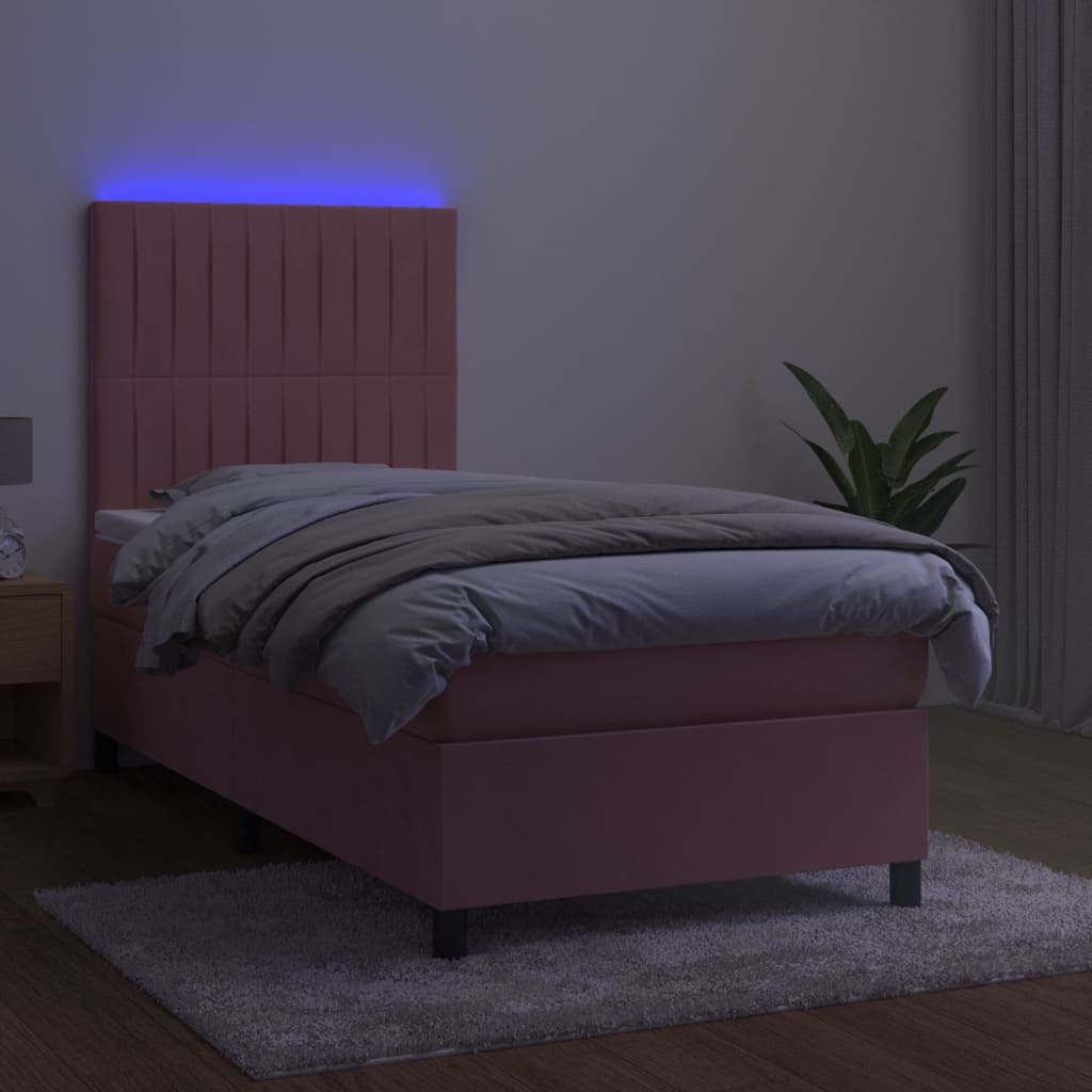 Krevet box spring s madracem LED ružičasti 100x200cm baršunasti