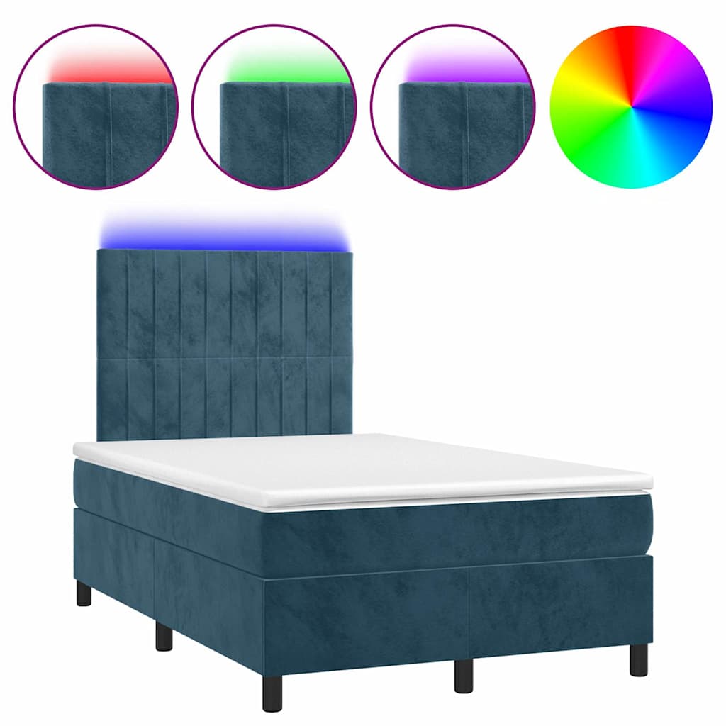 Krevet box spring s madracem LED tamnoplavi 120x200 cm baršun